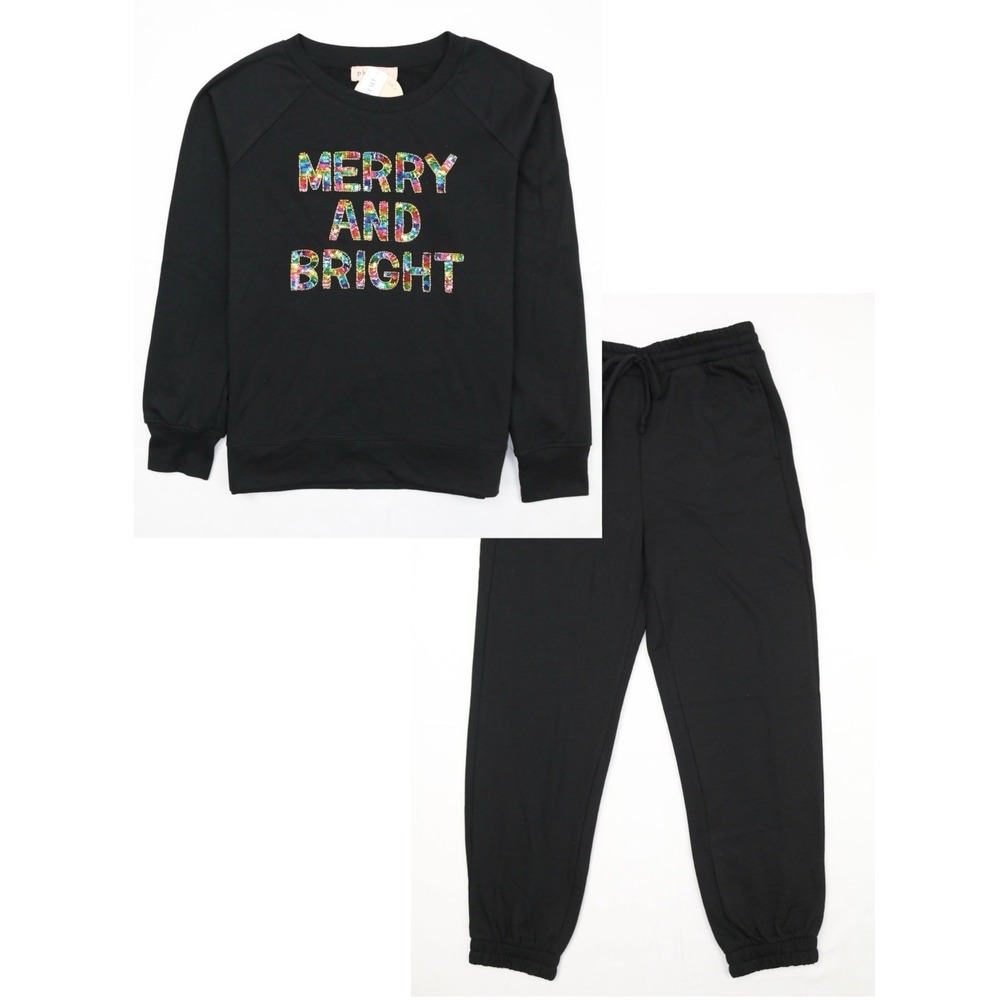 Philosophy Merry And Bright Black S Sweatsuit Lounge Set Womens Brushed Sequins